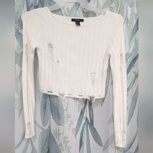 White distressed crop sweater